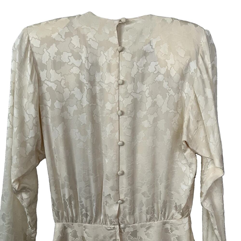 Vintage 80s Liz Claiborne Silk Dress 8 P Pale Yellow Jacquard Floral Faux Wrap - Picture 5 of 16